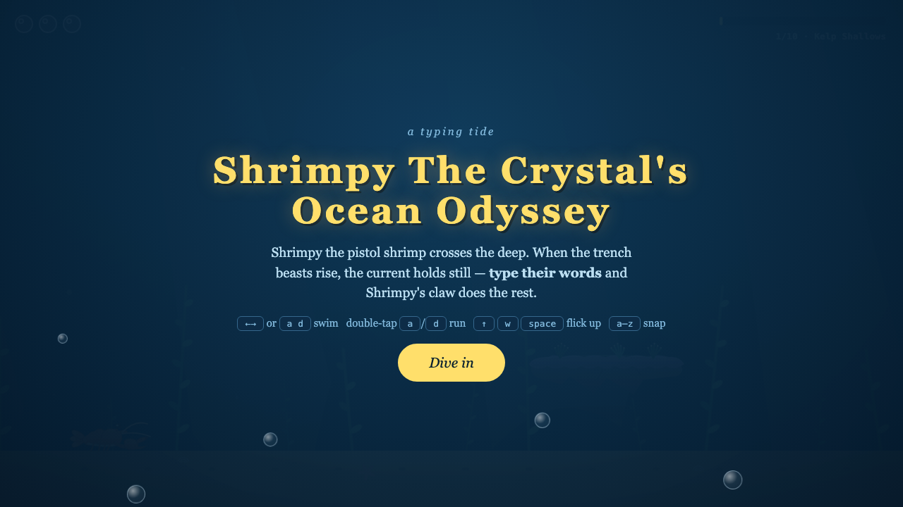 Shrimpy The Crystal's Ocean Odyssey title screen